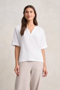 Notch Neck Half Sleeve T-Shirt - White